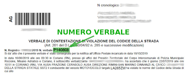 Immagine che descrive come recuperare il numero verbale